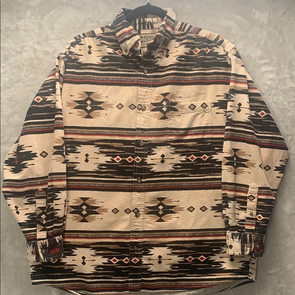 WOODS & WATER | Large Men's Western Aztec Shacket Long Sleeve | Brown Tan